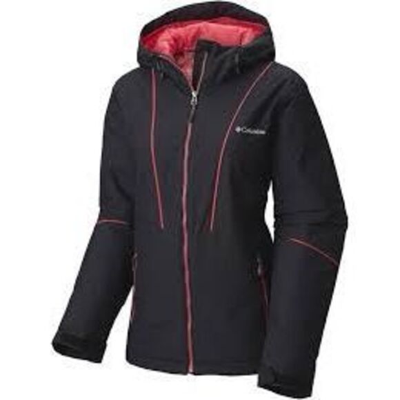 Columbia Thermal Coil Full Zip Jacket Coat Sz XL Hooded Black Pink - Picture 1 of 9